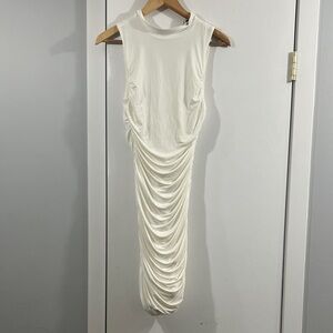 Monrow Elegant White Draped Midi Dress Brand new with tags Size M